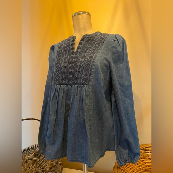 Falls Creek denim Navy Embroidered Blouse - Picture 2 of 11